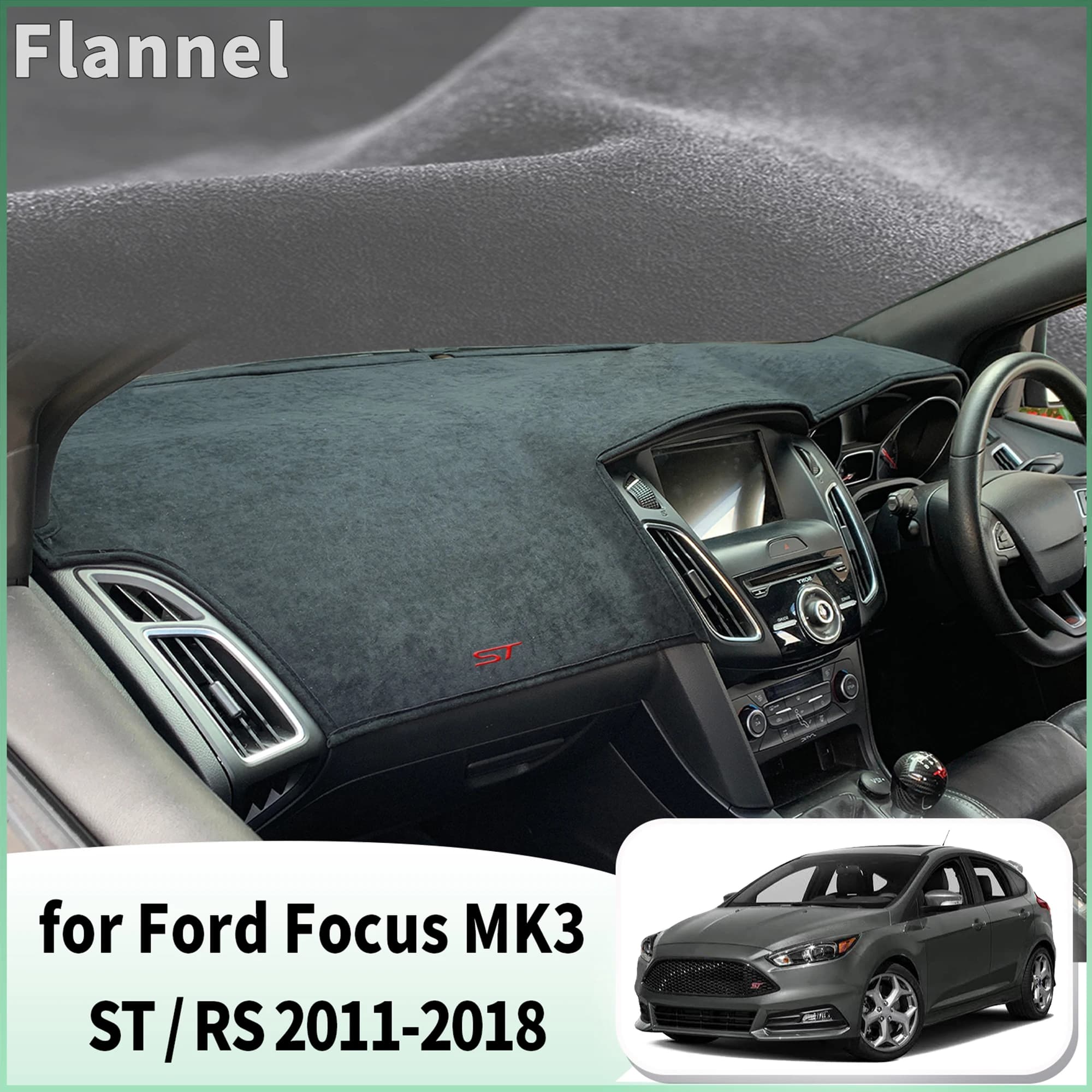 for Ford Focus 2011-2018 MK3 RS ST Dash Mat Dashboard Cover Dashmat Universal Anti-Reflection Heat Insulation Sun Protection