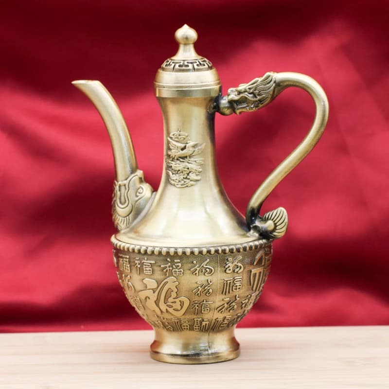 Brass engraved retro dragon phoenix wine , home entrance , copper pots, gifts, and wineware decorations
