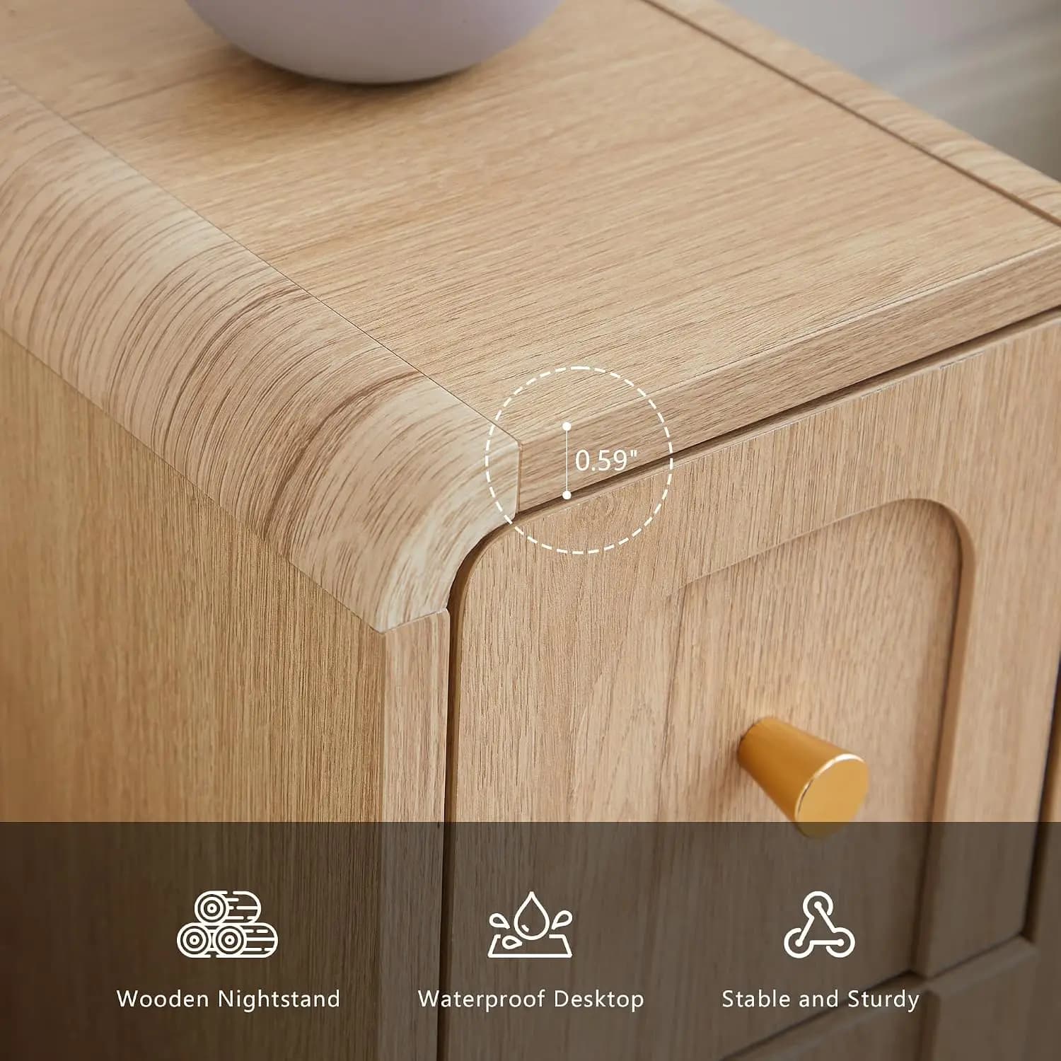 Small Nightstand Set of 2 Wooden Narrow 2 Drawers Night Stand(Natural-2PCS)