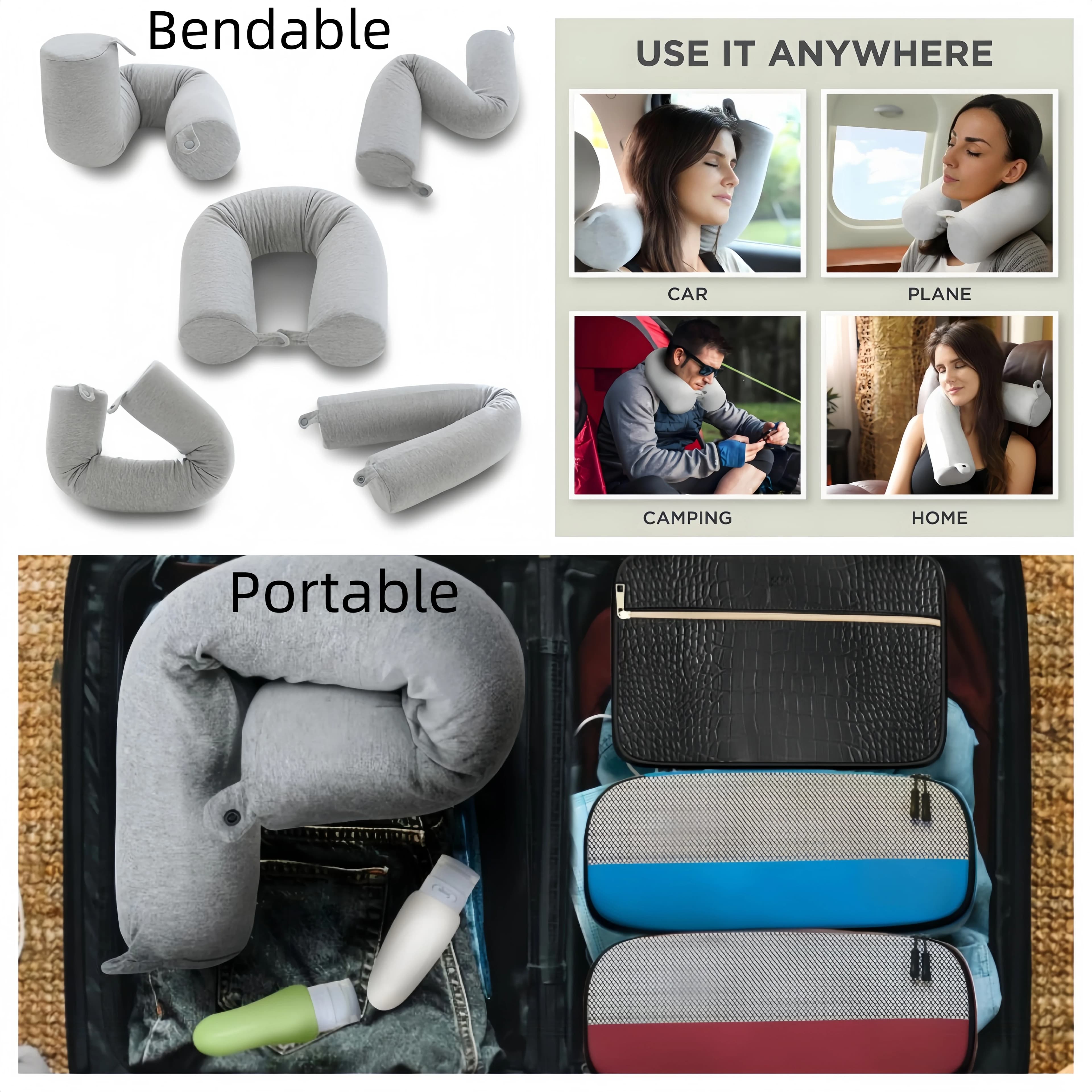 Universal Memory Foam Travel Pillow Adjustable Twist Neck Head Back Leg Support for Car Airplane Train Home Office Sleeping