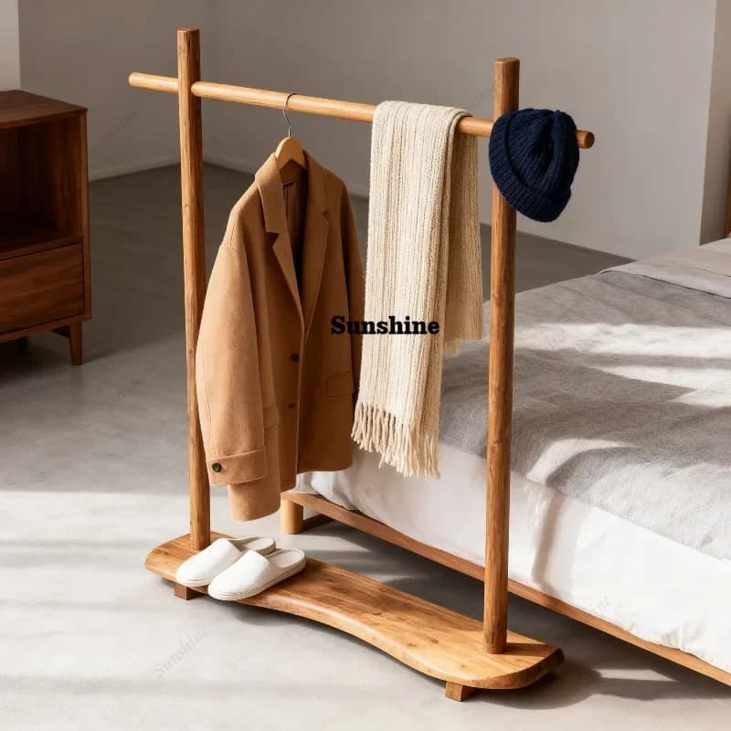 Stylish Minimalist Clothes Racks Boutique Wood Modern Japandi Clothing Rack Living Room Design Colgadores De Ropa Room Furniture