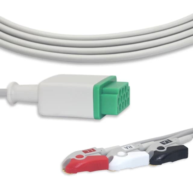 Compatible Dash2000/3000/400 AHA Fixed Clip 3-Lead ECG Cable