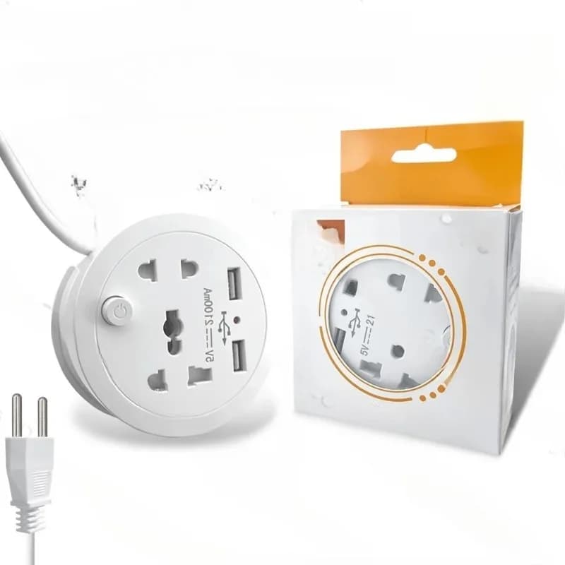 Travel Adapter Socket,EU Standard Plug,White Universal Five Hole Socket with Dual USB Power Portable Outlet with Cable 1.5m