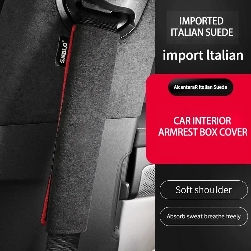 2Pcs Car Styling Seat Belt Cover Customized Logo Alcan tara Suede Seatbelt Shoulder Strap Protector Pads Interior Accessories