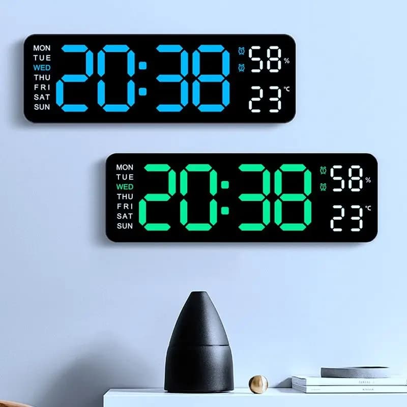 Multifunctional Electronic Digital Wall Clock Table LED Alarm Clock With TEMP Humidity Week Auto Dimmer Timer Hotel Home Decor