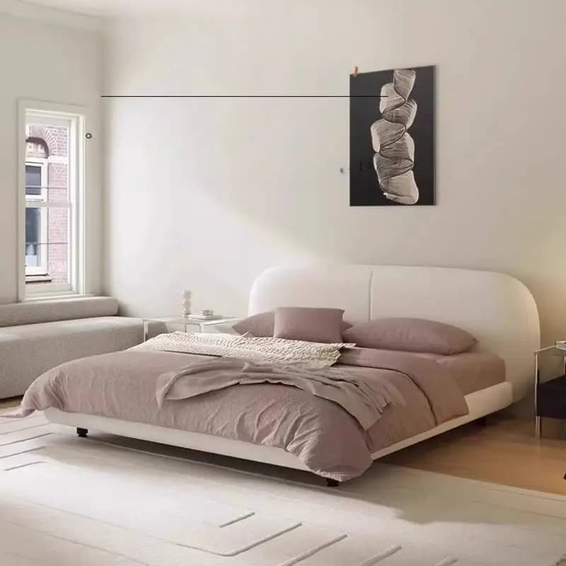 Unique Design Double Bed European Beige Minimalist Modern Storage Double Bed Frame Japanese Cama Queen Size Furniture For Home