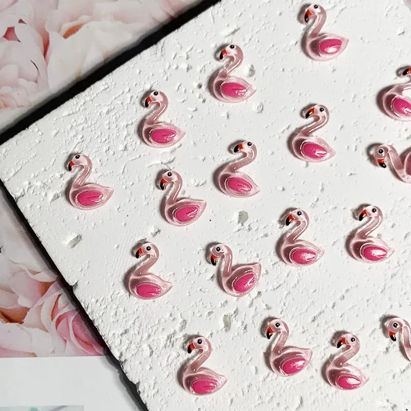 100pcs Kawaii Mini Resin Cartoon Flamingo Figures Craft Nail Art Accessories Decor Miniatures Lot Scrapbooking Embellishment DIY