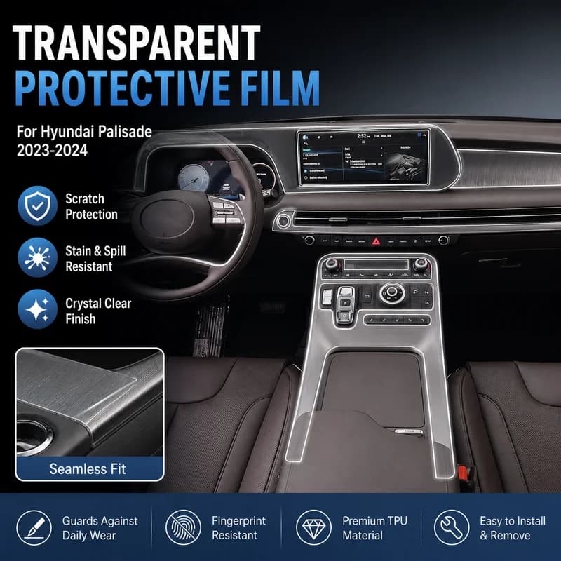 For Hyundai Palisade 2023-2024 Center Console Interior Sticker Transparent Protective Film Car Interior Trim Accessory