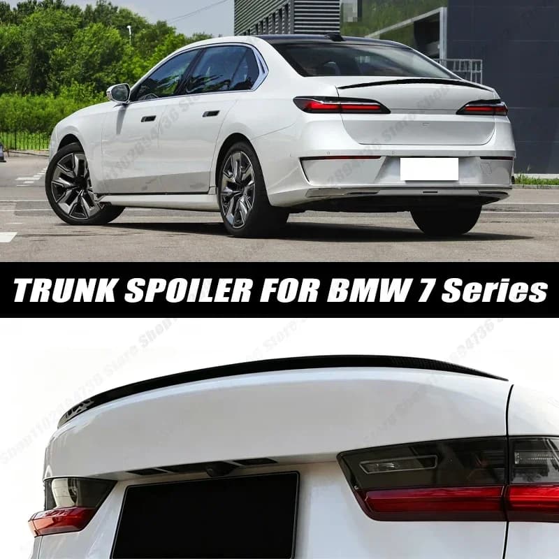 120CM Glossy Black Soft Rubber Universal Rear Trunk Spoiler 5D Carbon Look Tail Wing Fit For BMW 7 Series Sedan Car Accessories