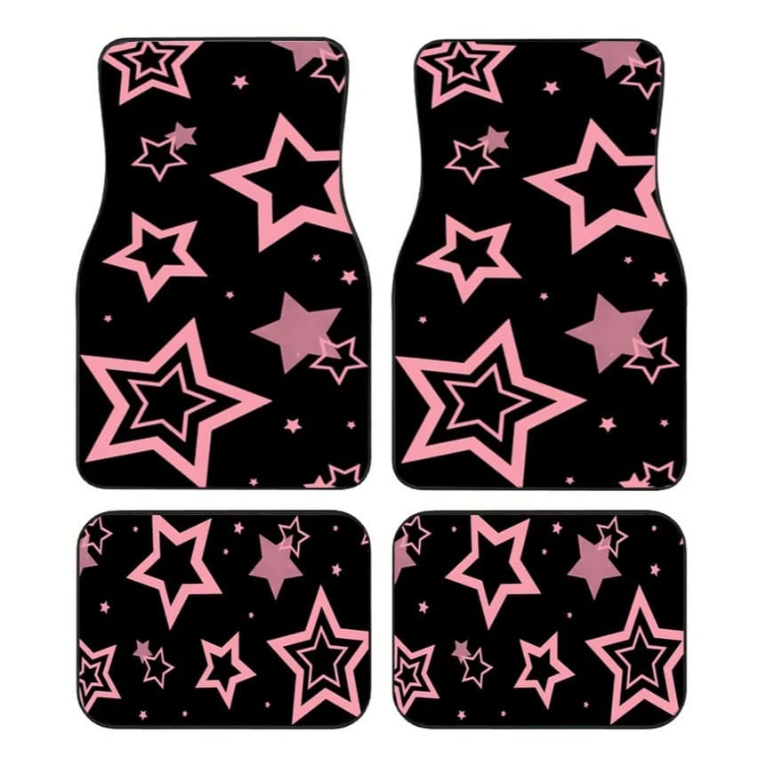 4Pcs Pink Star Pattern Lady Car Floor Mats, Durable Universal Mats for Sedan SUV Truck, Stylish Car Interior, Ideal Gift Choice