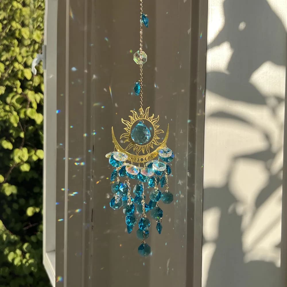 Crystal Wind Chimes Garden Light-Gathering Ornaments Devil's Eye Sun and Moon Crystal Sun Catcher Wind Chimes