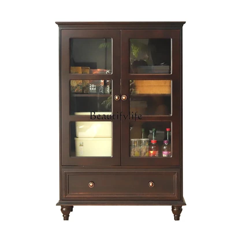 LXAll solid wood wine cabinet American walnut living room wall lockerSSS
