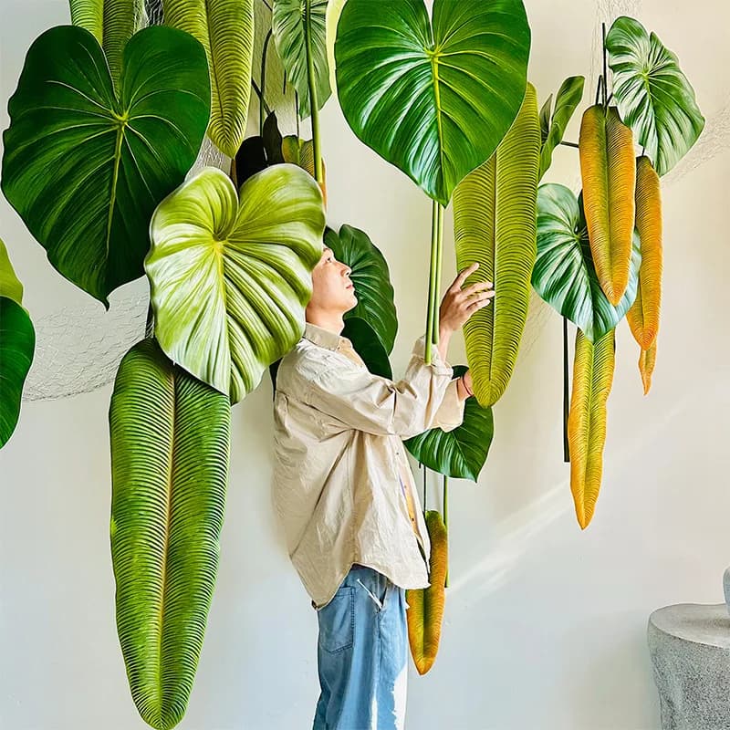 Simulation feel big branches and leaves, velvet banana leaves, simple indoor placement in the living room, green plants on the