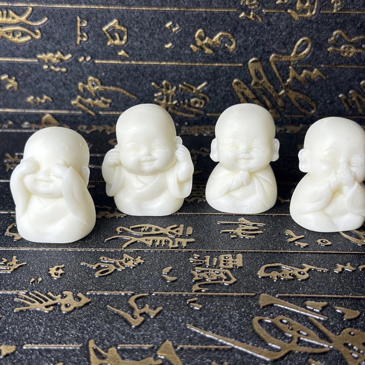 Ivory Nut Carved Four Little Monks Figurine Home Living Room Office Desktop Car Decor Craft Ornament Collectible Gift