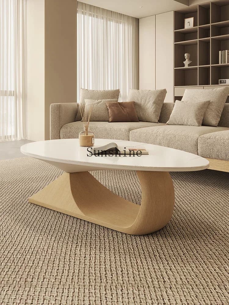 Italian rock slab coffee table oval modern simple household light luxury small apartment  FT