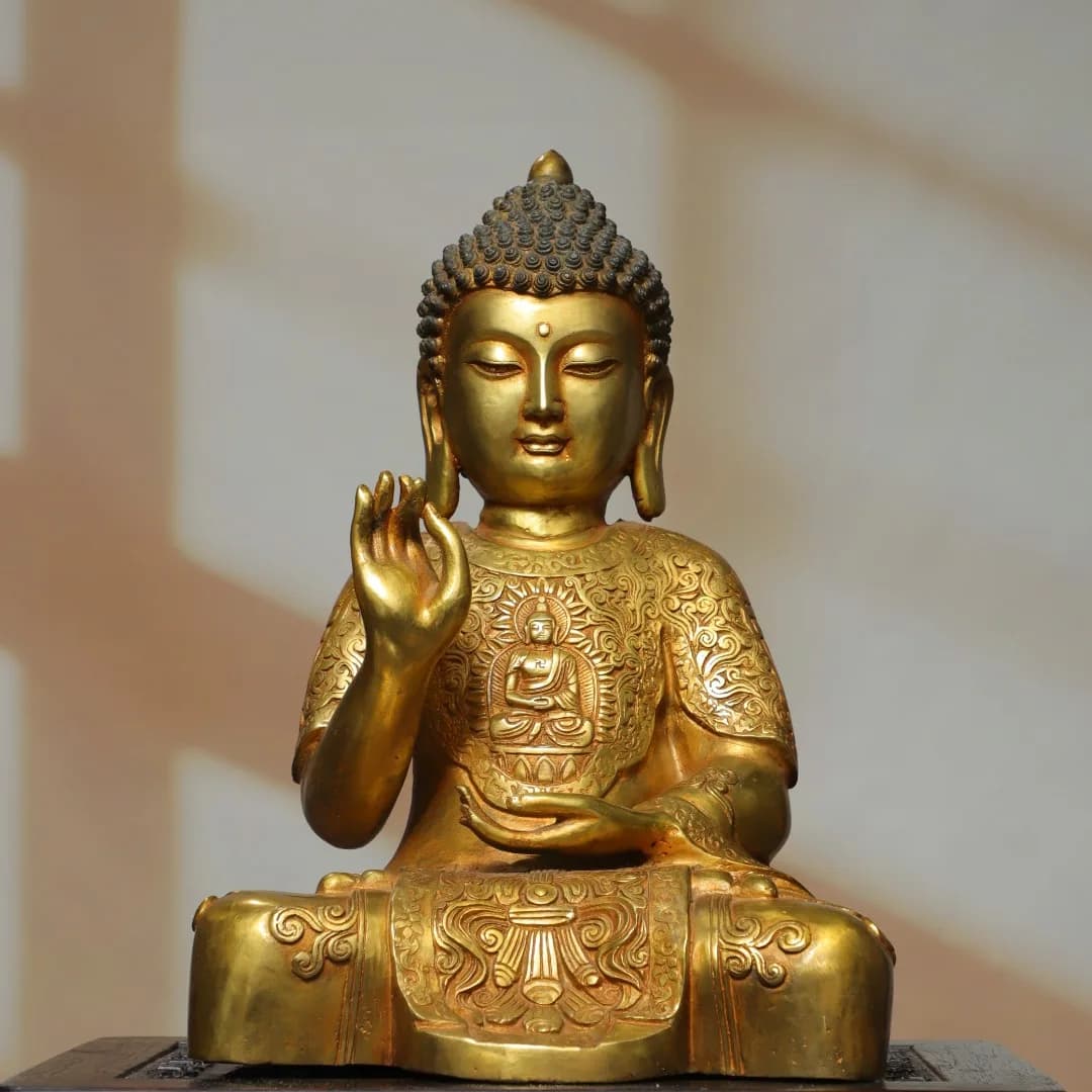 16"Old Bronze Gilded High Relief Buddha tattoo Parinirvana Shakyamuni Sitting Buddha Amitabha Buddha Worship Hall