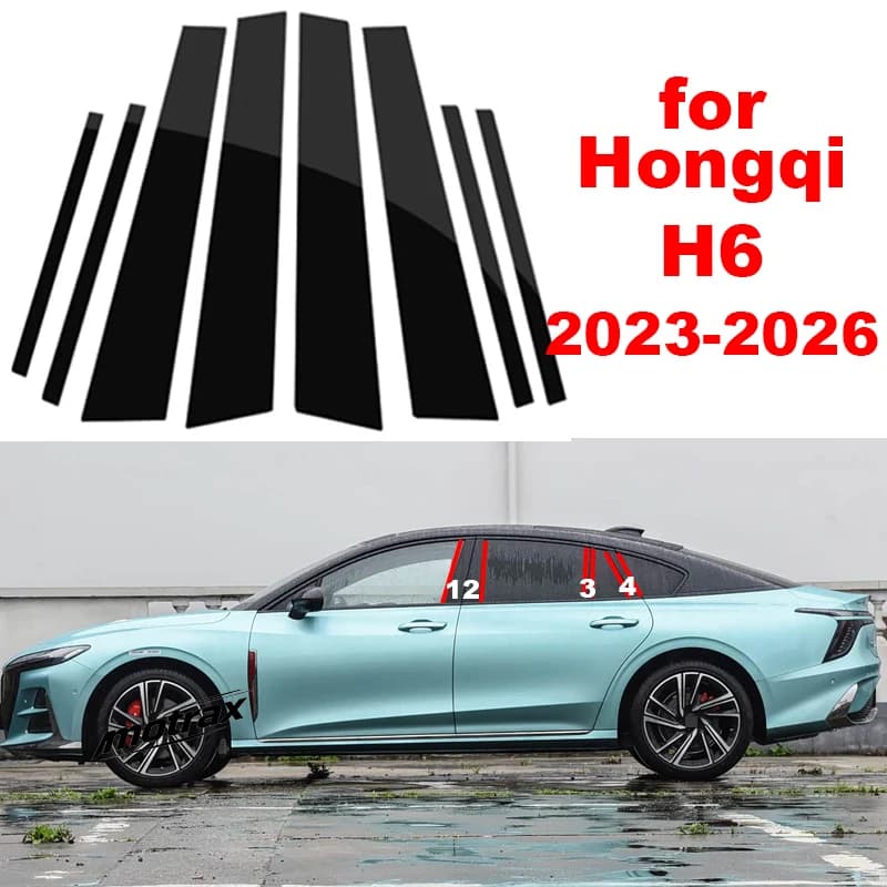 Car Glossy Door Trim Pillar Posts Window Trim B C Column PC Sticker Decoration for Hongqi H6 2023 2024 2025 2026 Accessories