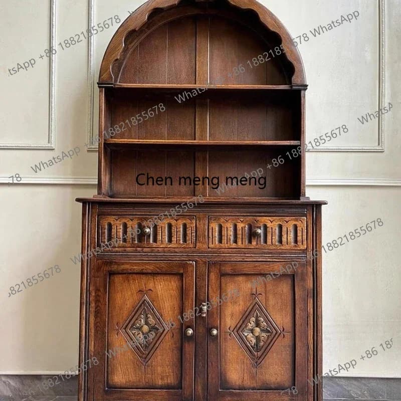 Medieval studio dining side cabinet American retro solid wood dish storage cabinet  R
