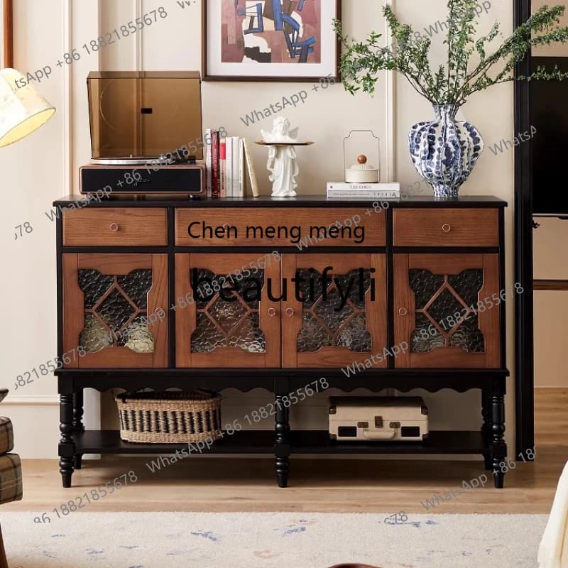 Solid wood dining side cabinet against the wall Storage French retro entrance Storage storage Living room side cabinet