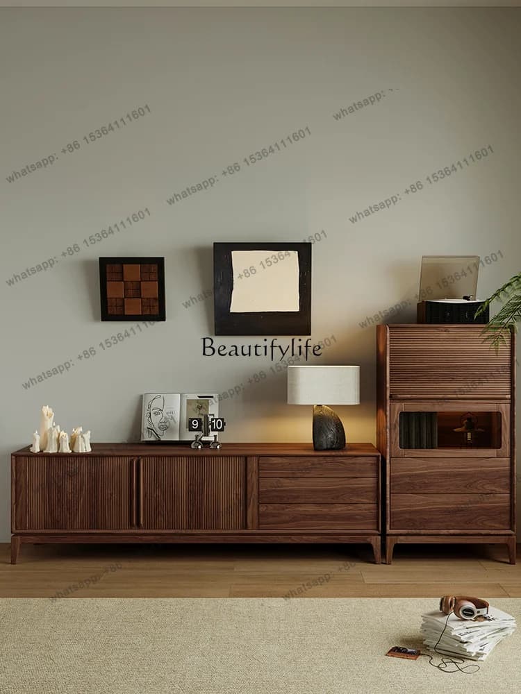 XX  Black Walnut Antique TV Cabinet Solid Wood Living Room Simple Retro Locker