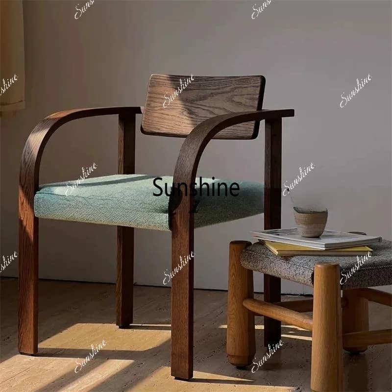 Medieval solid wood armrest back chair retro simple cafe leisure chair
