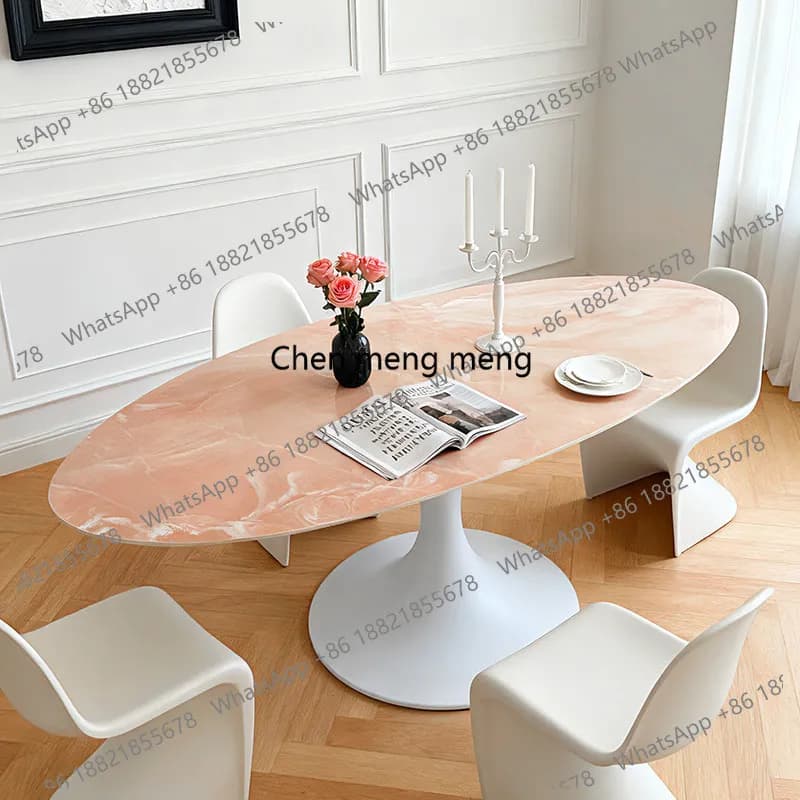 Dining table villa rock slab table household 2025 new modern light luxury oval art table