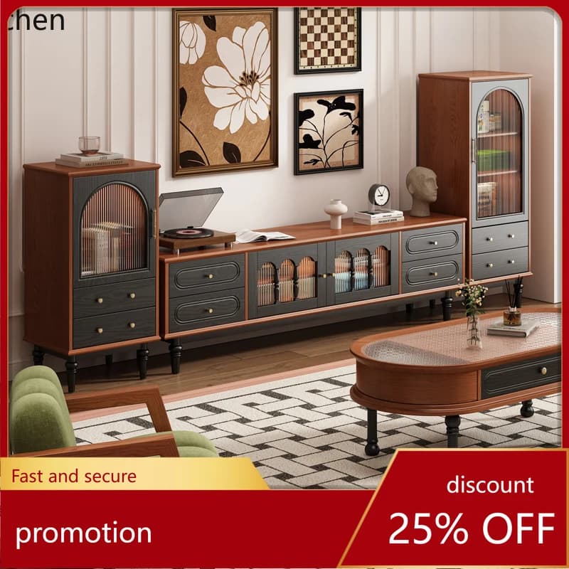 ZML Solid Wood TV Cabinet Living Room Small Apartment Storage Cabinet Integrated Floor-standing TV Stand