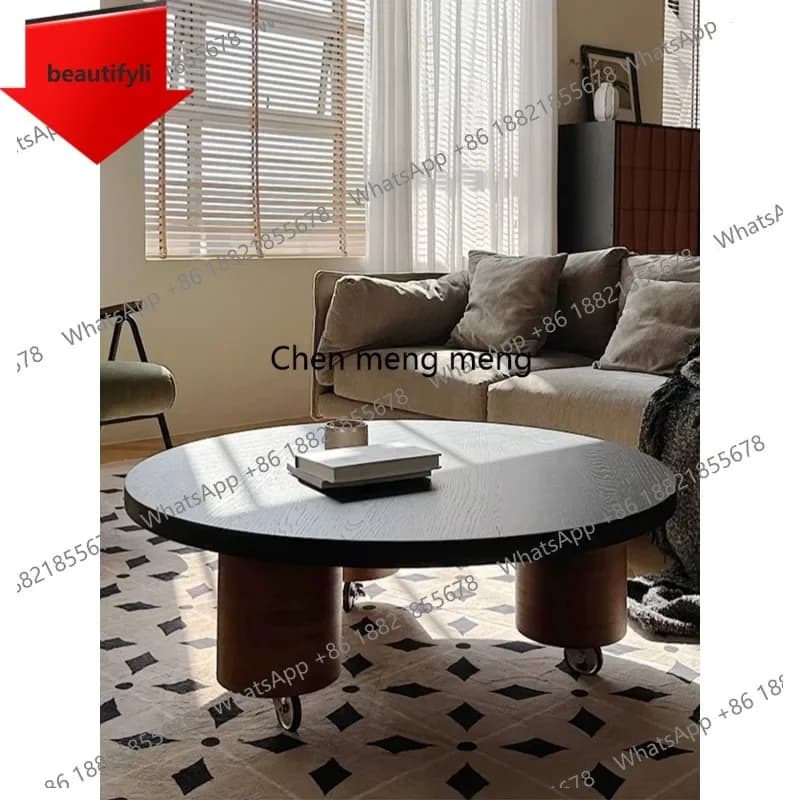 Q181 Medieval coffee table retro style B & B living room household removable table solid wood round coffee table