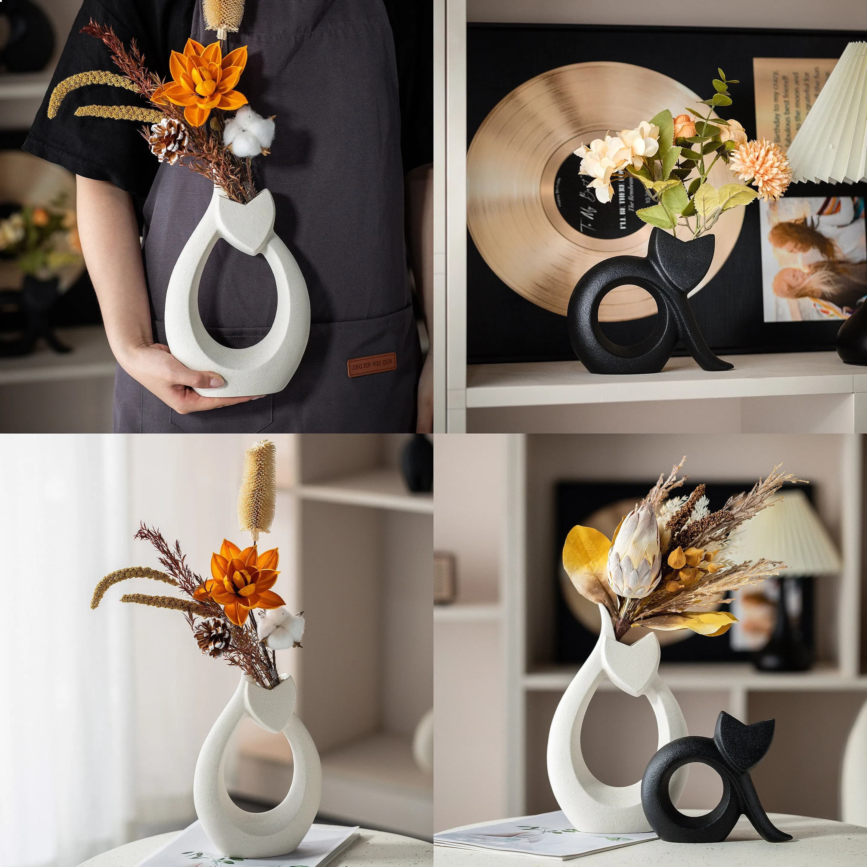 Creative Cat Ceramic Vase Nordic Minimalist Modern Home Decorative Dried Flower Vase Ornament