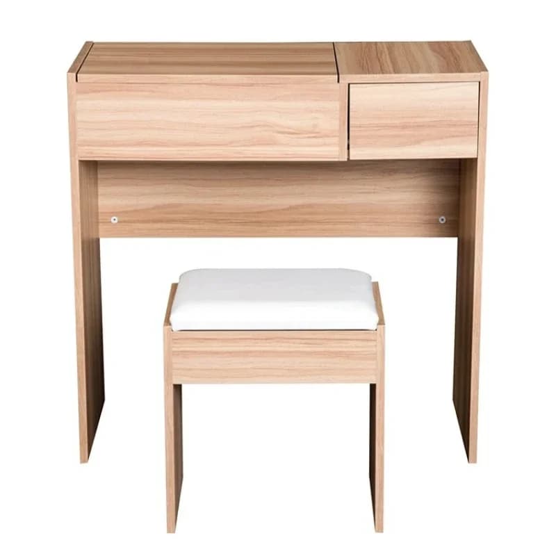 Modern wood grain color dresser set with upholstered stool makeup dresser for bedroom furniture