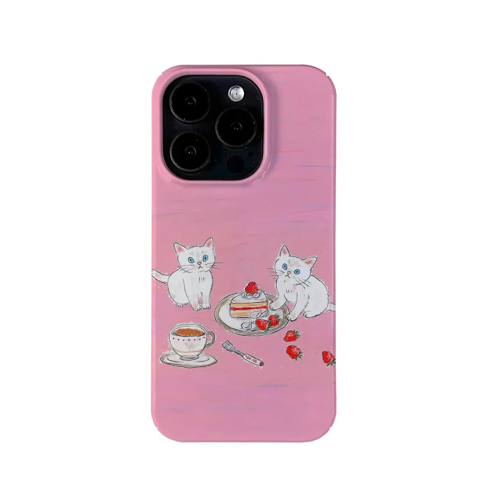 Pink Cat Strawberry Cake Phone Case for IPHONE 17 Air 16E 15 PROMAX 14 Plus 13 12 MINI 11 PRO 16Plus XR XS Acrylic Phone Cover