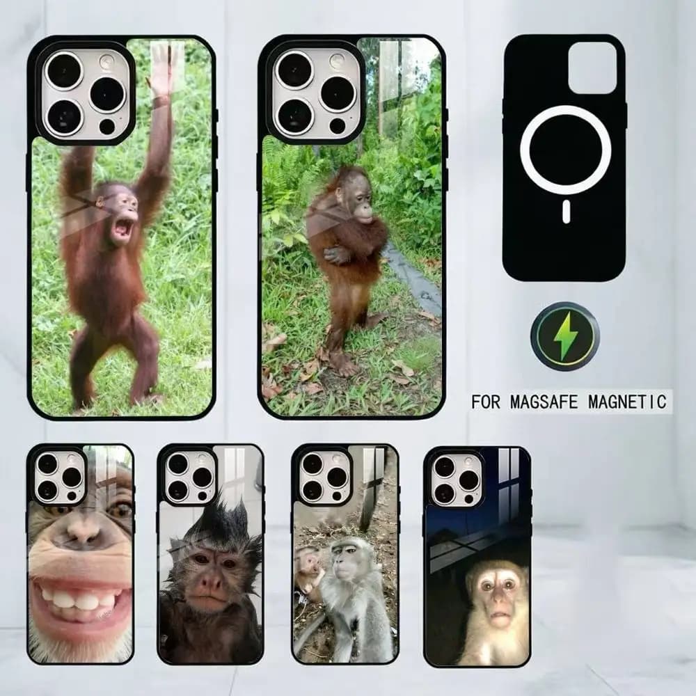 Funny Cute Monkey meme Phone Case For iPhone17,16,15,14,13,12,11 Plus,Pro Magnetic with Magsafe Wireless Charging