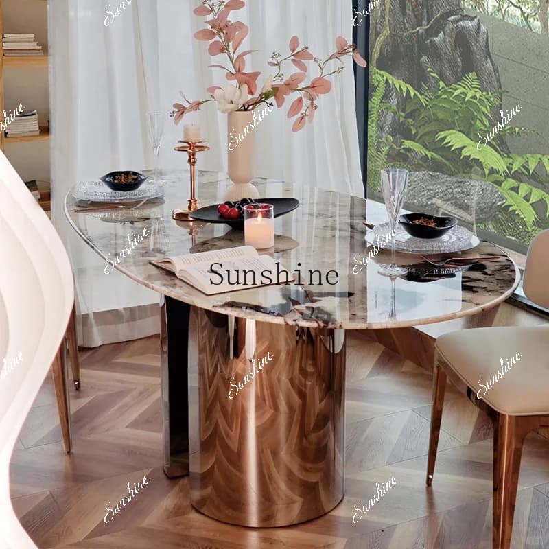 Light luxury imported marble oval design high-end dining table  FT