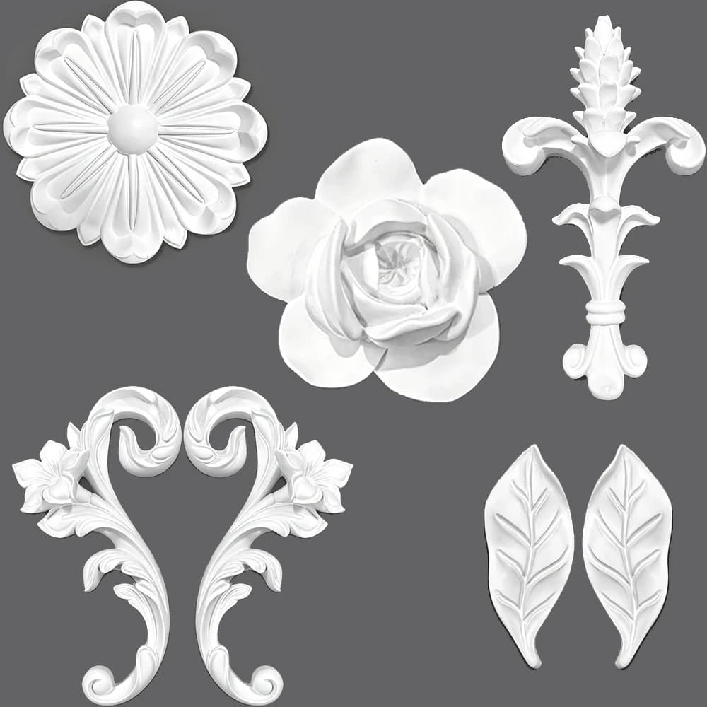 PU Floral Carving Appliques Rose Corner Ornament,  Paintable Polyurethane European Wall Ceiling Moldings for Furniture Cabinet ﻿