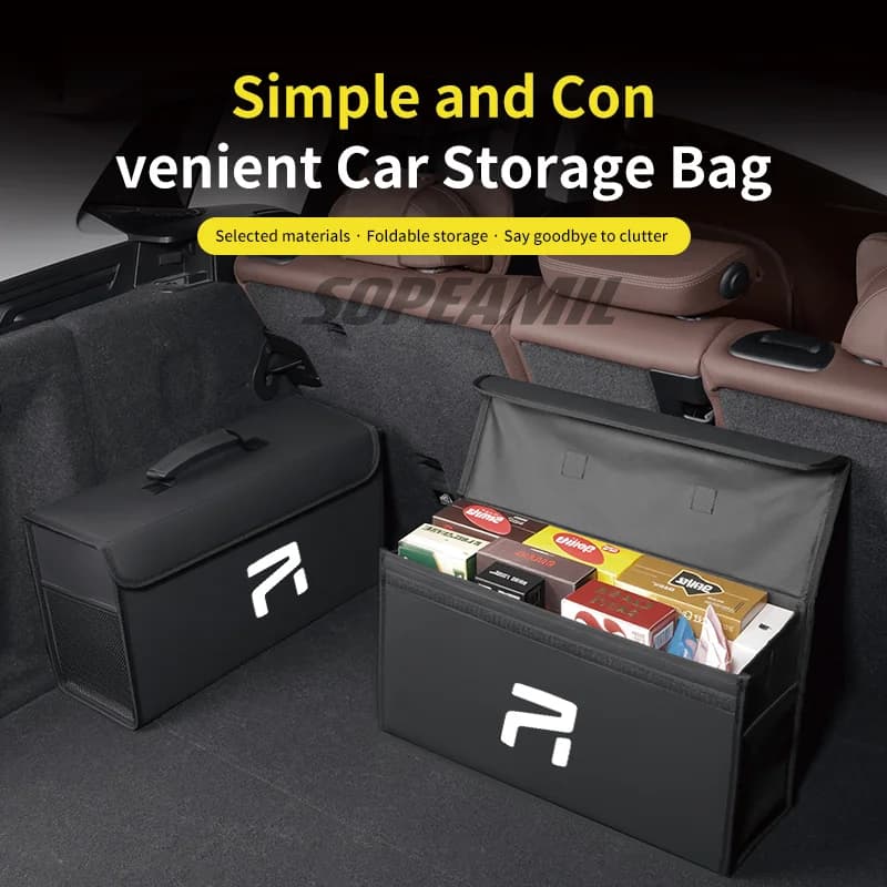 Car Carbon Fiber Leather Trunk Storage Box Organizer Foldable Stowing Tidying Bag Feifan F7 R7 RC7 ER6 MARVEL-R Auto Accessories