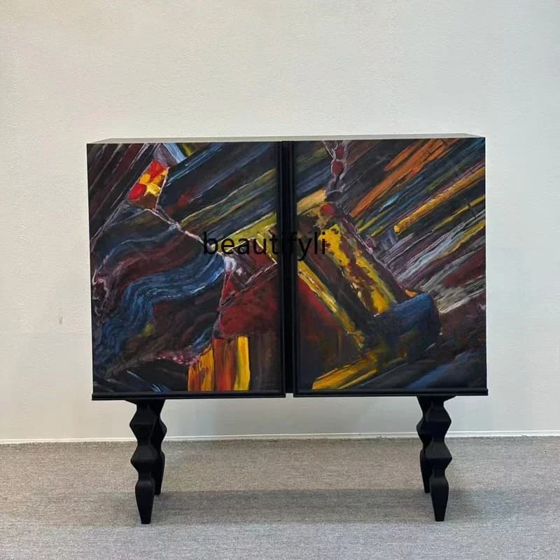 xzFrench abstract oil painting, living room entrance, decoration, art solid wood, dining side, locker