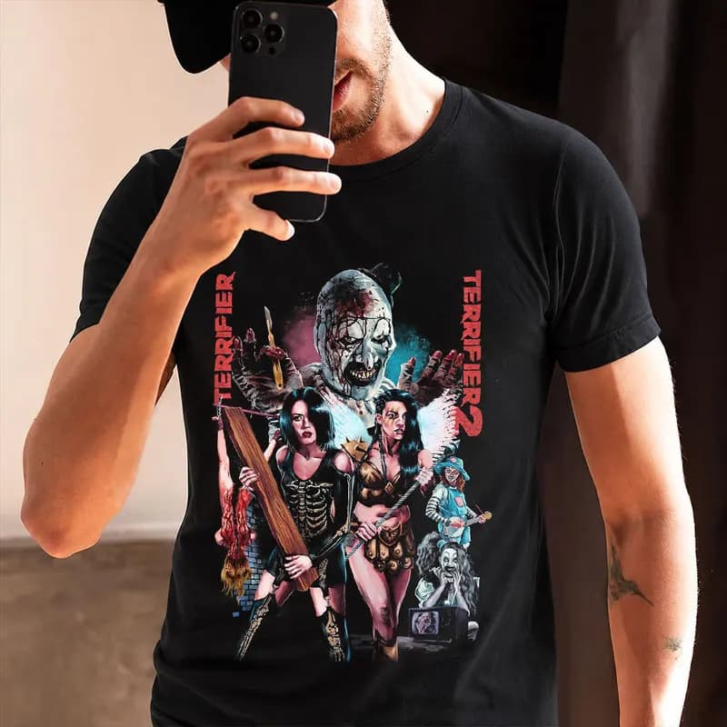 Retro Horror Movie Terrifier Art The Clown Killer Scary Halloween Gift T Shirt Short Sleeve Graphic clothes All size tops S-6XL
