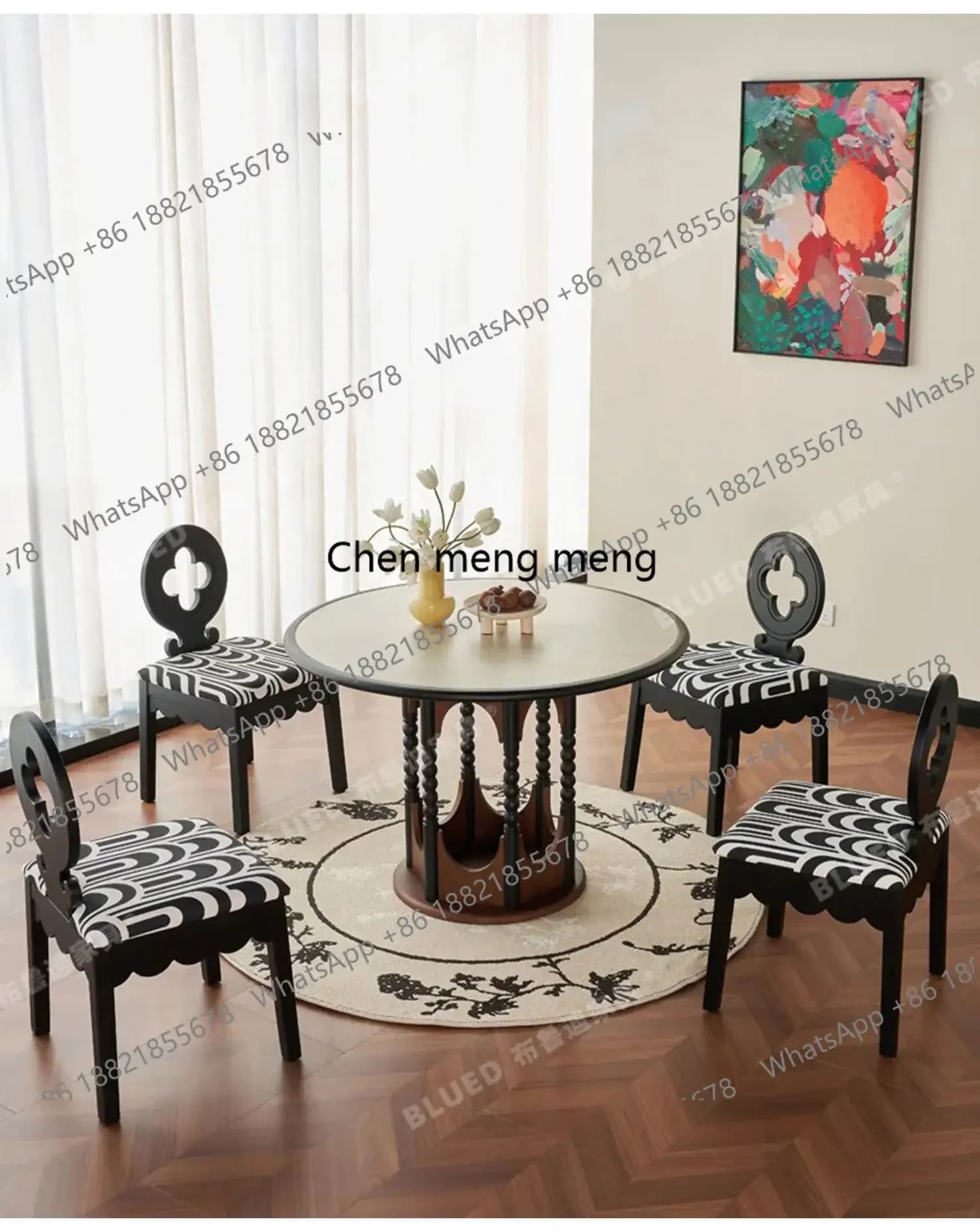 CC182 Medieval dining table rock slab solid wood retro round dining table household small unit travertine dining table chair