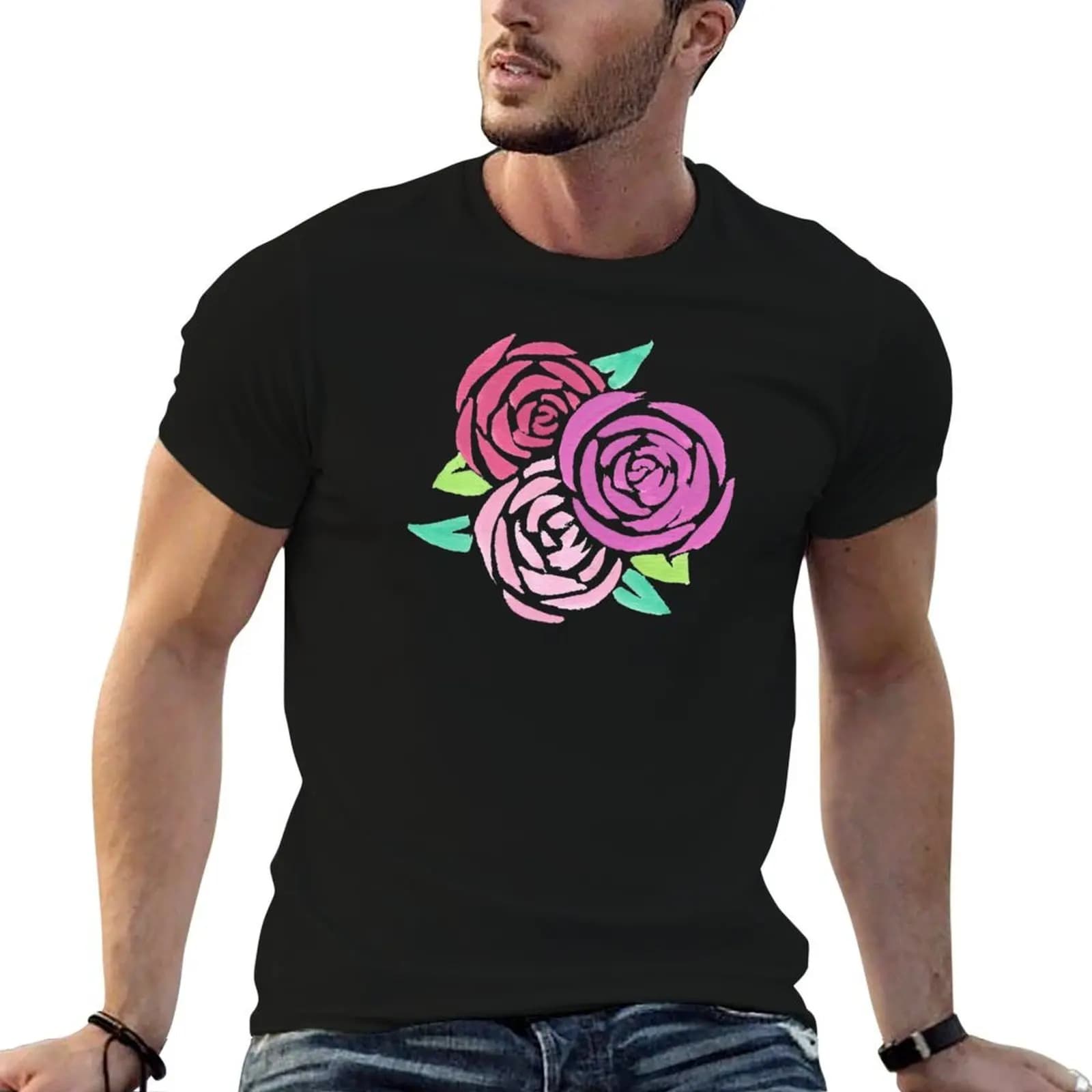 Pink rose T-Shirt plain anime t shirts clothing for men