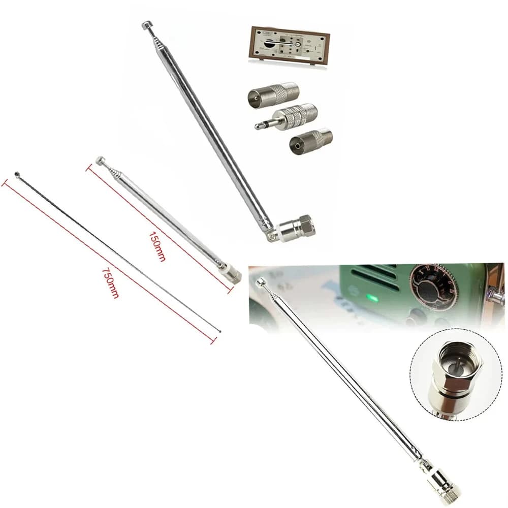 750mm 7 Sections Telescopic DAB FM Radio Aerial Adapter HiFi AV Receiver Mini System Aerial Antenna 360° Rotatable Universal