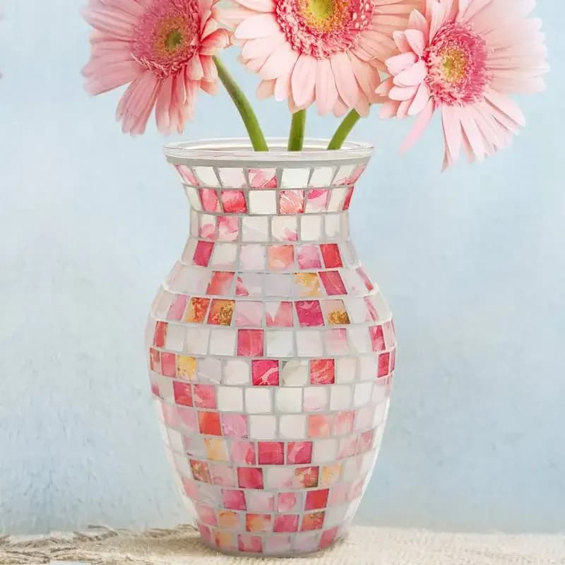 Nordic Style Checkered Glass Flower Vase Art Plant Pot Round Mosaic Flower Vase Desktop Ornament Home Decor Accessories Gift
