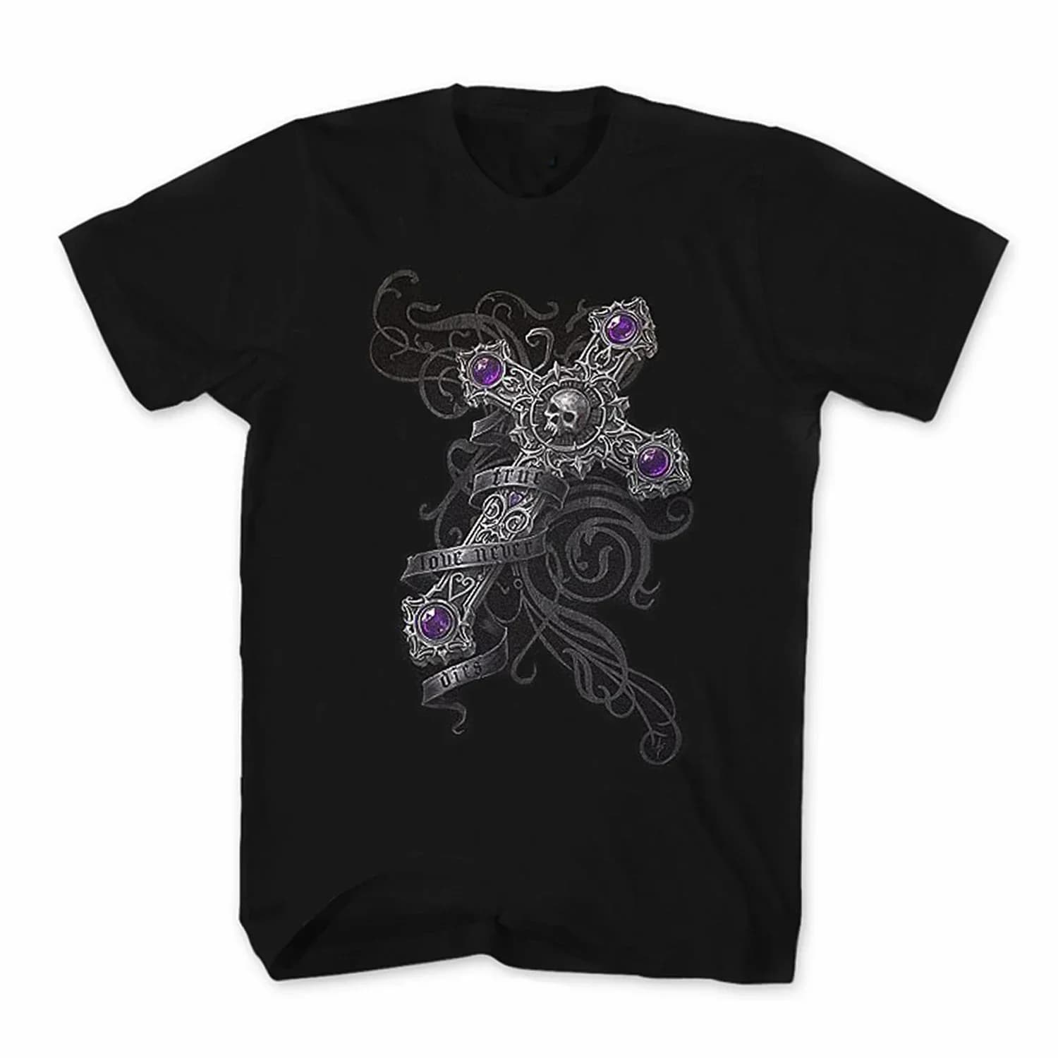 True Love Never Dies. Creative Gothic Style Cross T-Shirt 100% Cotton O-Neck Summer Short Sleeve Casual Mens T-shirt Size S-3XL