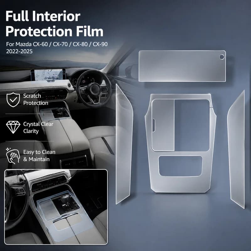 For Mazda CX-60 CX-70 CX-80 CX-90 2022-2025 Clear TPU Full Interior Protection Film Scratch Shield Dashboard Console Trim