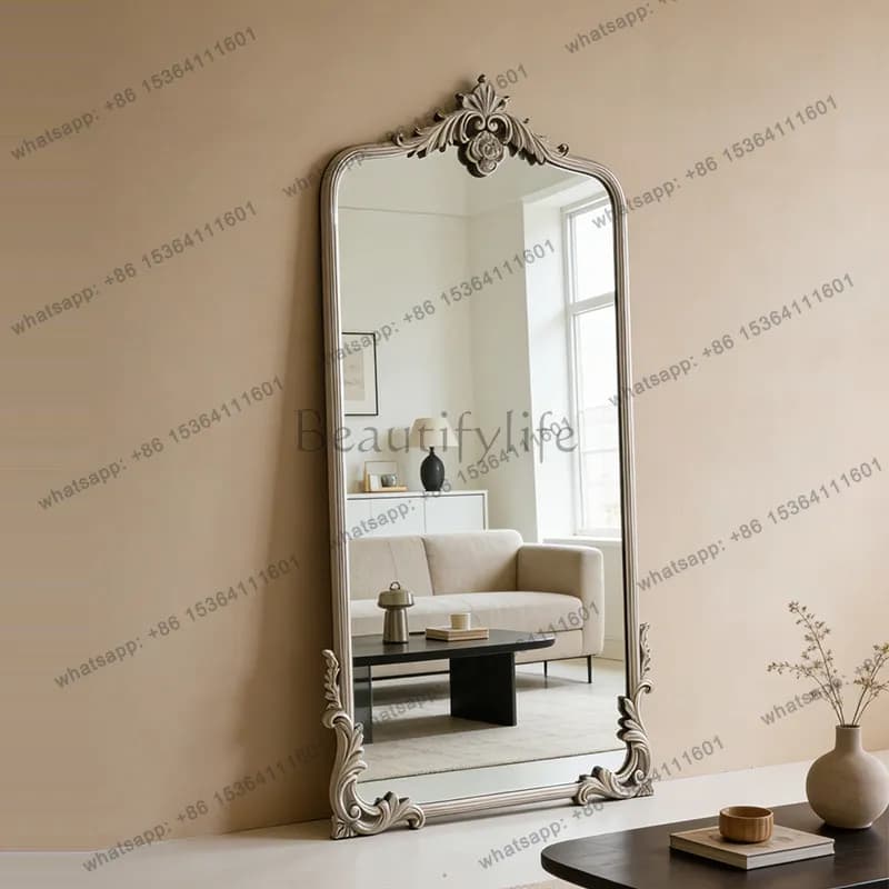 European-style wabi-sabi full-body mirror retro antique color cloakroom floor-to-ceiling full-length mirror