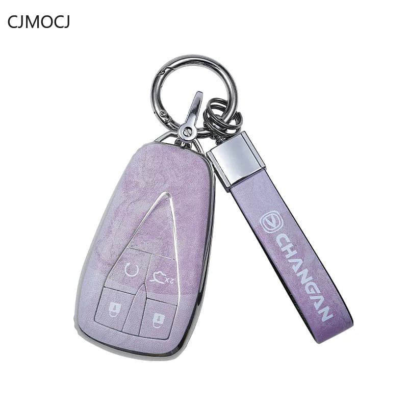 Premium TPU Key Cover Case for Changan CS75 Plus / UNI-V / Eado / CS55 (2024) - Marble Pattern Protective Key Fob Shell Keychain