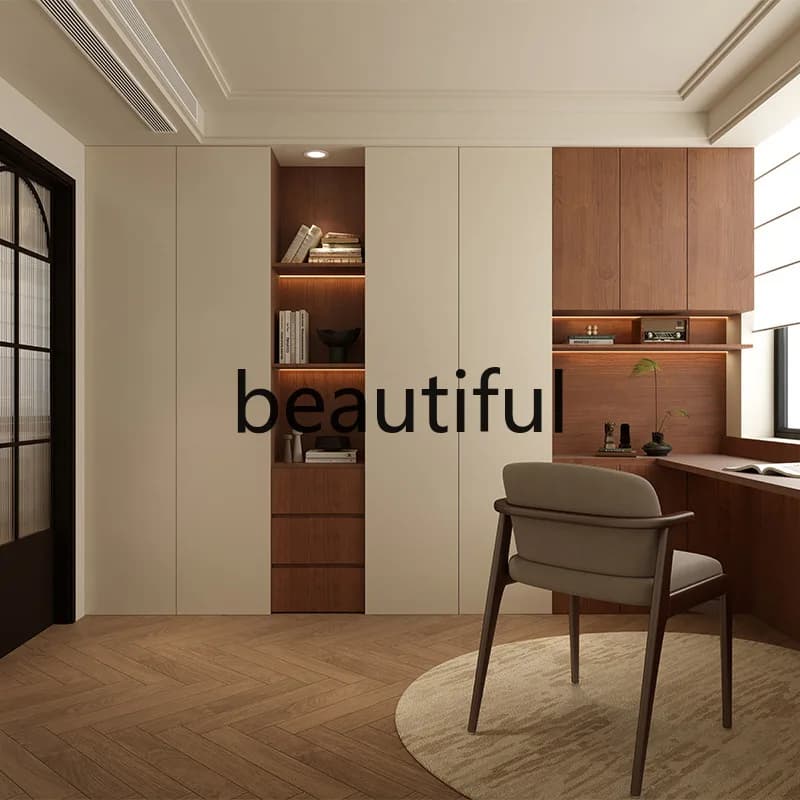 Cream retro style bookcase study locker floor-to-ceiling storage cabinet new Chinese walnut home furniture bookcase