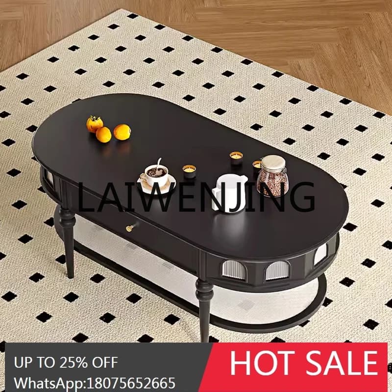 Modern French Retro Solid Wood Glass Coffee Table TV Cabinet Modern Light Luxury Small Apartment Living Room Combination