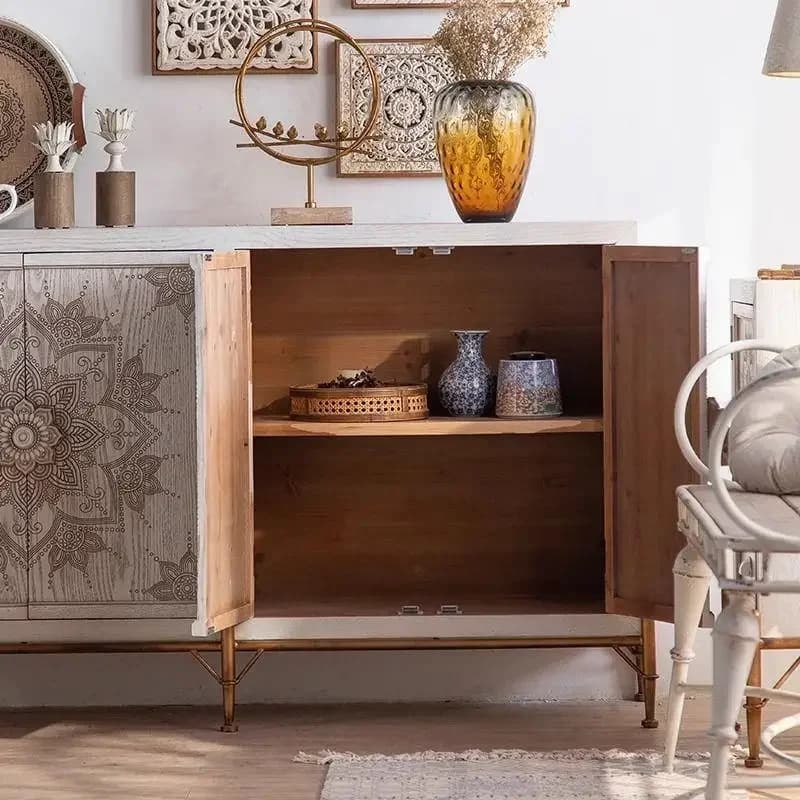 b11-7.2 retro entrance cabinet solid wood light luxury decorative dining side cabinet living room abstract retro shelf