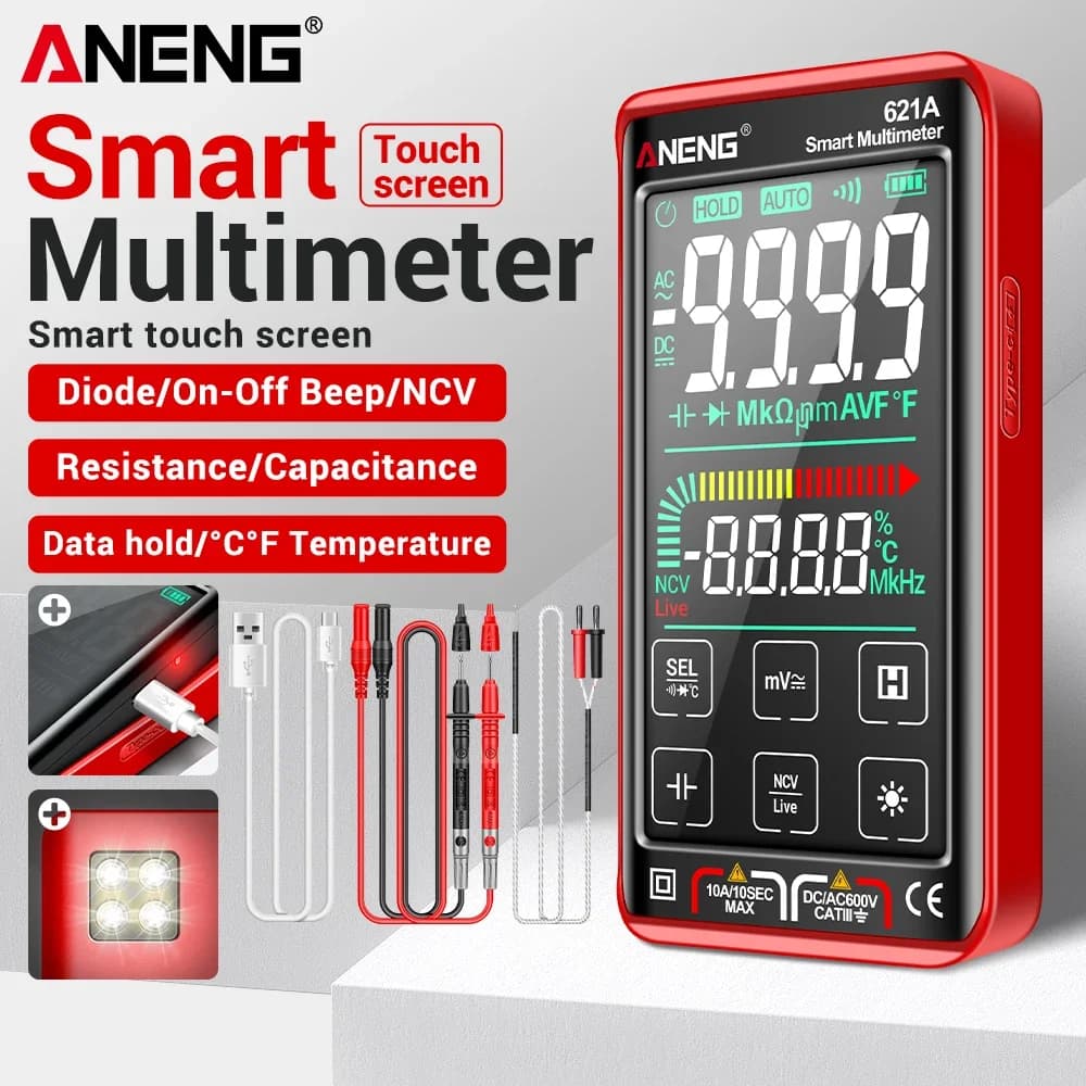 Touch Screen Multimeter Tester ANENG 621A  Professional AC/DC Voltage Current Capacitor NCV Sensing Diode Smart Multimetro Tools