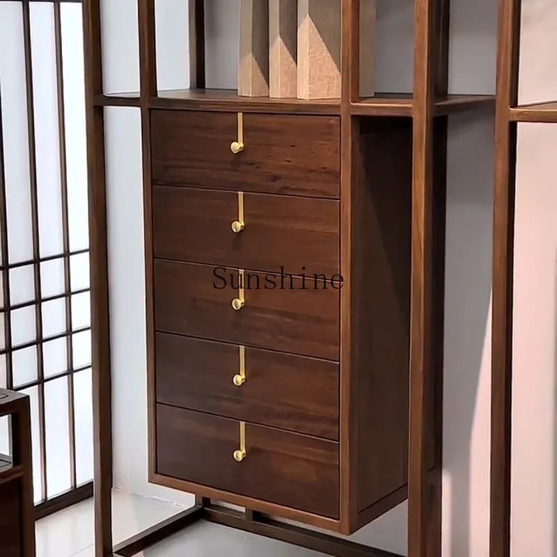 Ebony chest of drawers Minimalist shelves Living room storage storage cabinet Solid wood  FT
